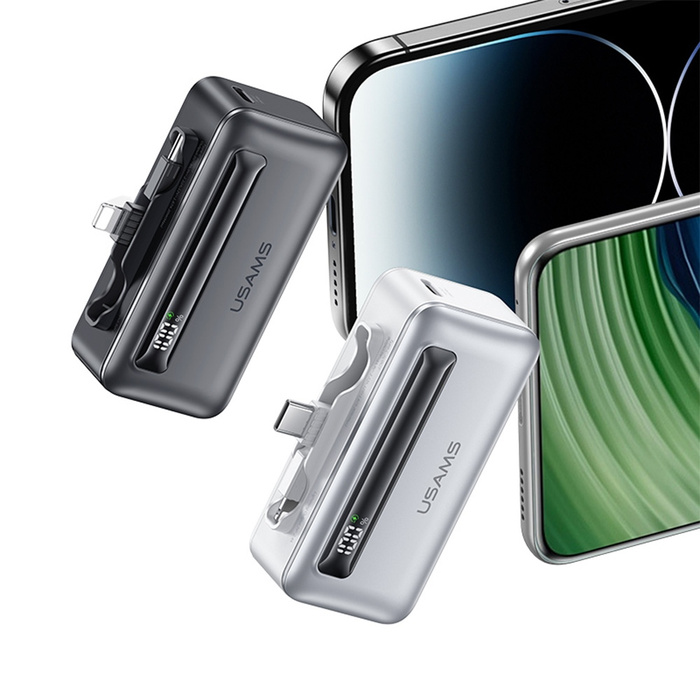 USAMS Powerbank 4500mAh USB-C/Lightning   20W PD Fast Charge srebrny/silver XB Series 4K5CD23302 (US-CD233)