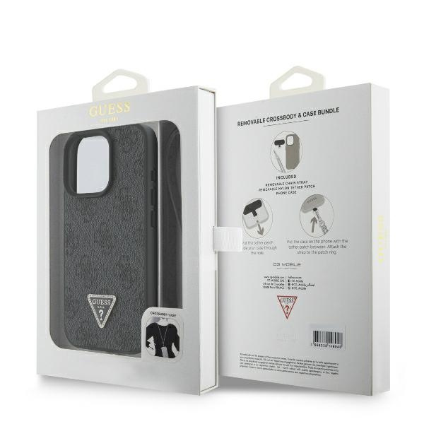 Etui Guess iPhone 16 Pro Max 6.9" czarny/black hardcase Leather Metal Logo Strass Crossbody