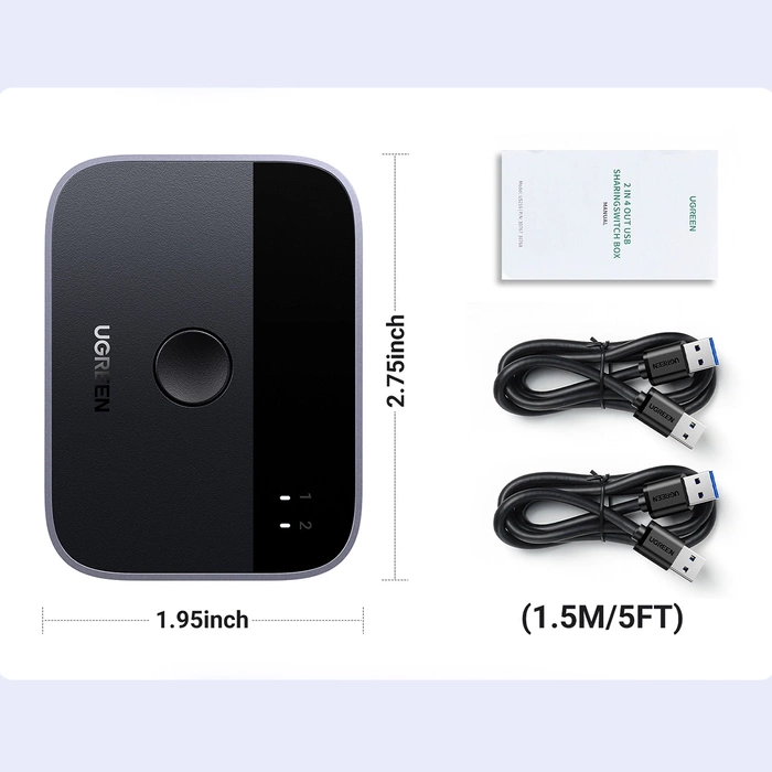 Przełącznik / Switch USB 3.0 (2x2) Ugreen CM757, 5 Gbps + 2x kabel USB 1.5m