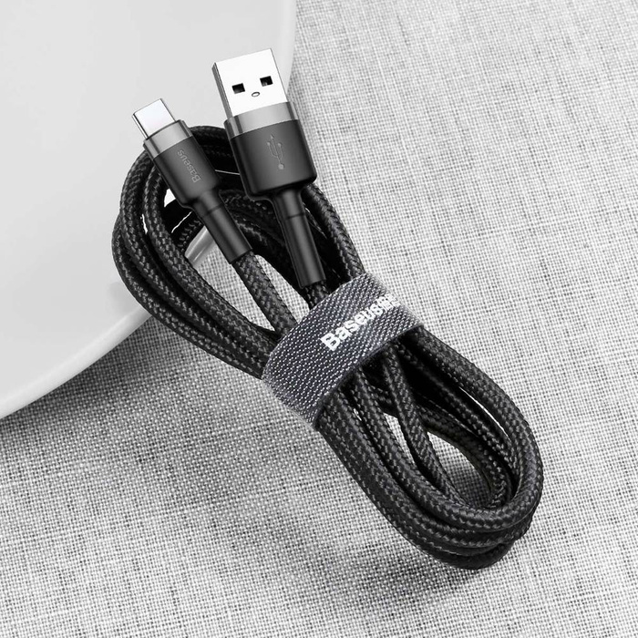 Baseus Cafule Cable wytrzymały nylonowy kabel przewód USB / USB-C QC3.0 3A 1M czarno-szary (CATKLF-BG1)