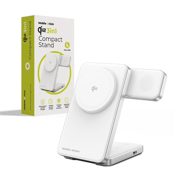 Mobile Origin Qi2 CompactStand 3in1, white/silver