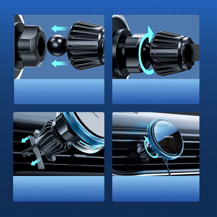 Joyroom samochodowy uchwyt magnetyczny bezprzewodowa indukcyjna ładowarka Qi 15W (kompatybilna z MagSafe do iPhone) na kratkę nawiewu srebrny (JR-ZS291)