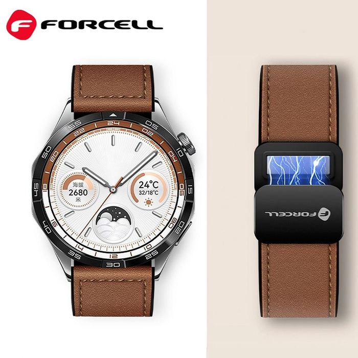 Pasek do Samsung Galaxy Watch Forcell F-Design FS20 magnetyczny skóra ekologiczna 22 mm brązowy