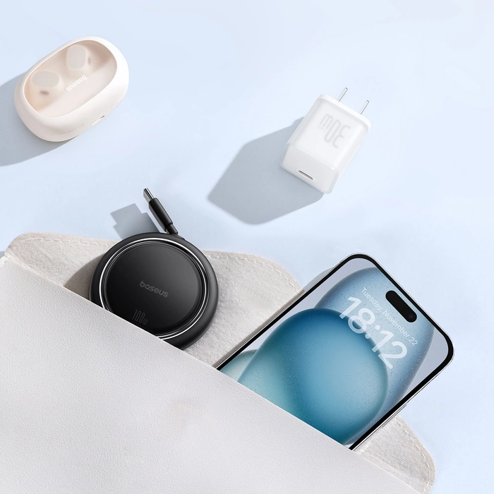 Kabel wysuwany Baseus Free2Draw Mini USB-C - USB-C 100W 1m - czarny