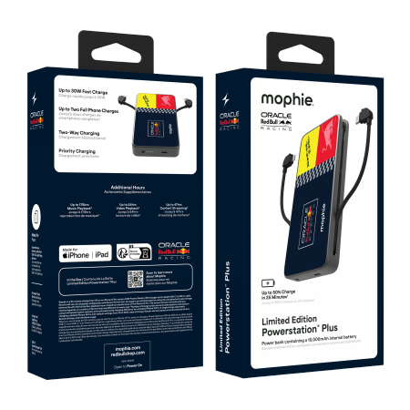 Mophie Powerstation Plus 10K Red Bull Racing - powerbank 10000mAh, zintegrowany kabel USB-C oraz lightning (1x port USB-C)