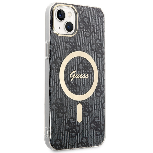 Zestaw Etui Guess Case+ Charger iPhone 14 6,1" czarny/black hard case 4G Print MagSafe