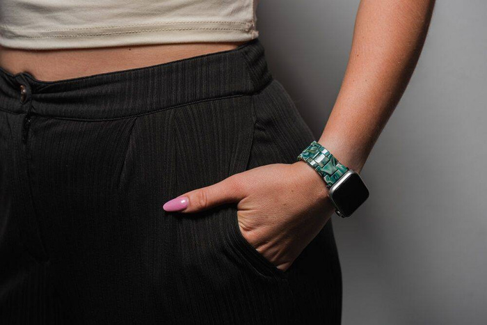 FORCELL F-DESIGN FA04 pasek żywiczny marmurkowy do APPLE Watch 42 / 44 / 45 / 49 mm zielony