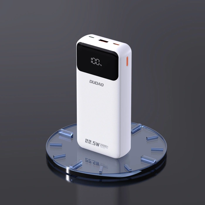 Powerbank Dudao K15Pro 20000mAh 22.5W PD USB-C / USB-A / wbudowane kable Lightning i USB-C - biały