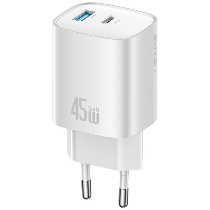 Ładowarka Sieciowa USAMS CC290 T66 45W GaN 1xUSB-A 1xUSB-C Srebrna