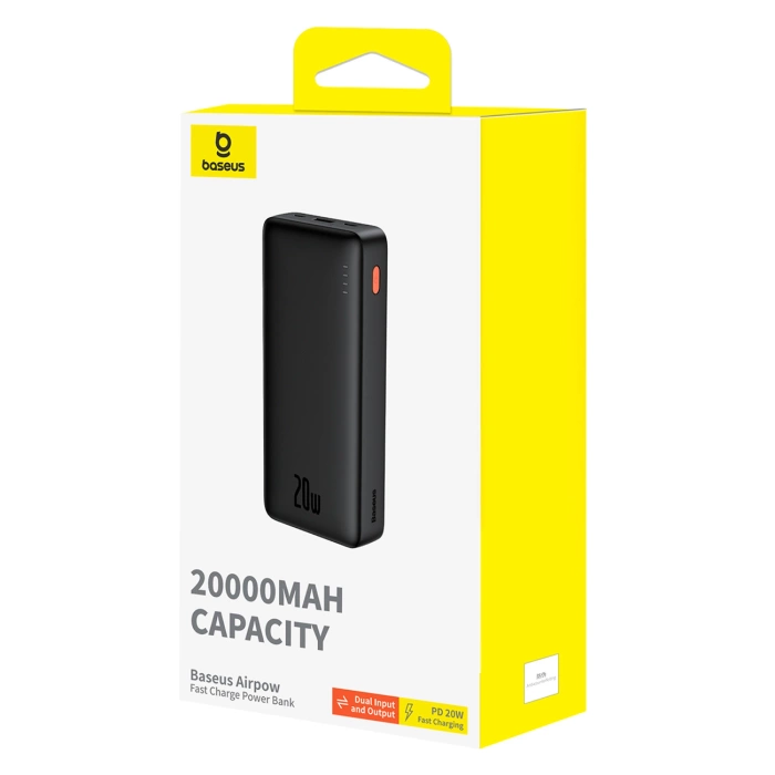 Powerbank Baseus Airpow 20W 20000mAh z kablem Baseus Simple Series USB-A - USB-C 50cm - czarny