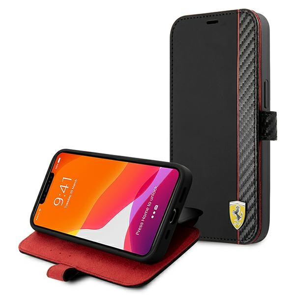 Etui FERRARI Apple iPhone 13 Mini Book On Track Carbon Stripe Czarny Case