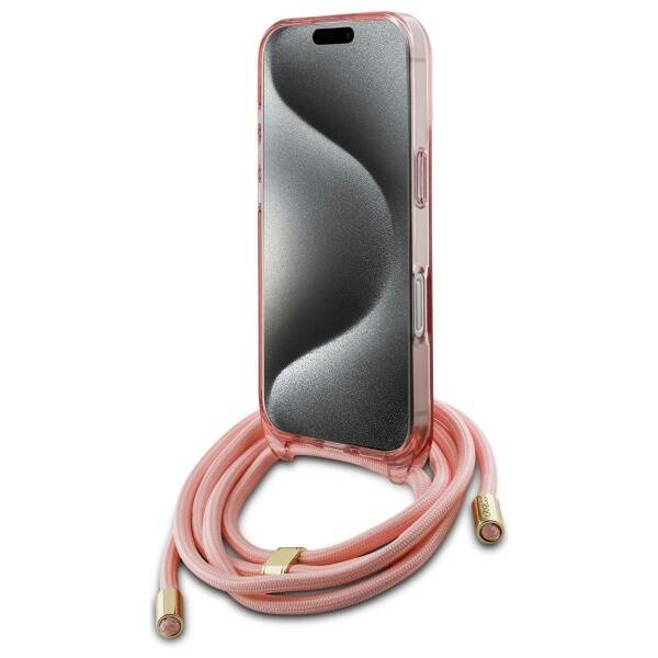 Etui Guess iPhone 16 Pro      6.3" różowy/pink hardcase Crossbody Cord Script MagSafe