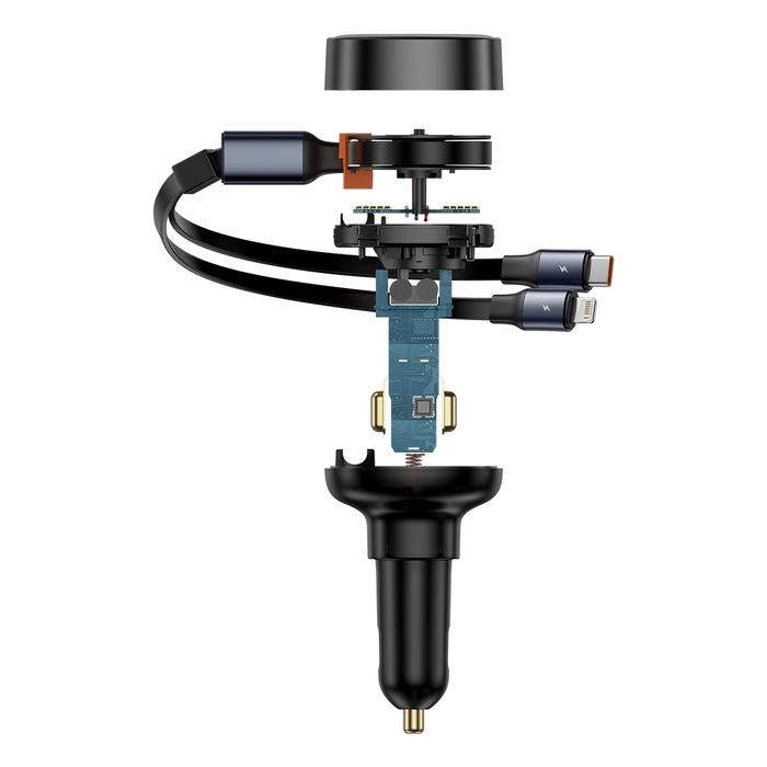 Ładowarka samochodowa Baseus Enjoyment USB z kablem USB-C i Lightning 60W (czarna)