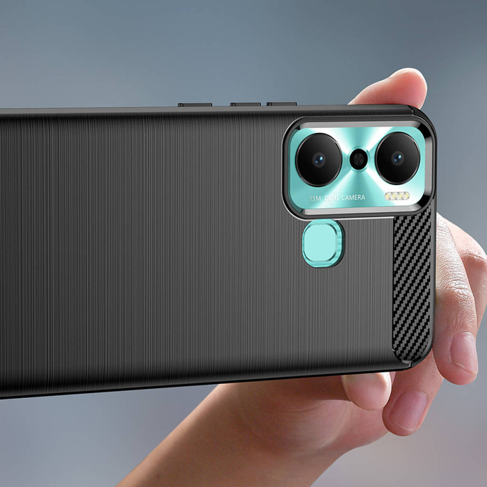 Etui Carbon Case etui do Infinix Hot 20 Play elastyczny silikonowy karbonowy pokrowiec czarne Case