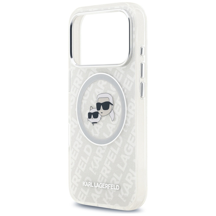 Etui Karl Lagerfeld IML Glitter Karl &   Choupette Heads Logo MagSafe do iPhone 17 Pro szary