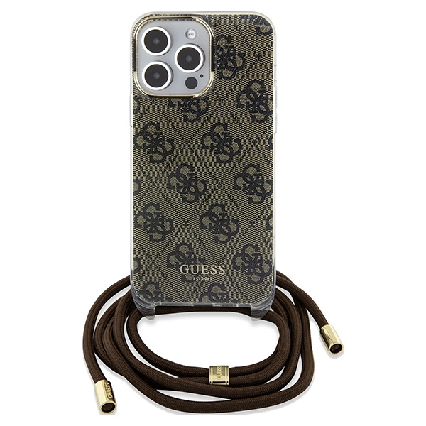 Etui Guess GUHCP15XHC4SEW iPhone 15 Pro Max 6.7" brązowy/brown hardcase Crossbody Cord 4G Print Case