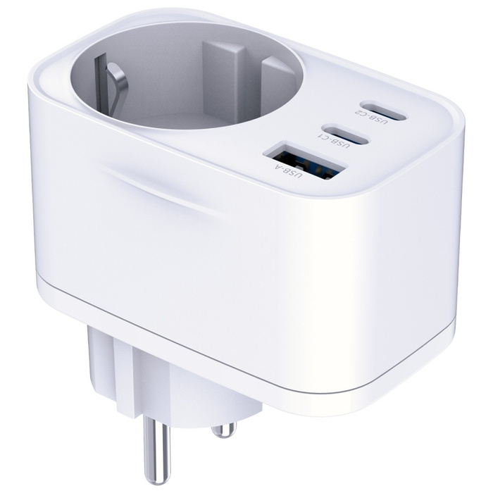 Adapter sieciowy 3MK Hyper Comfort       Charger 30W 1xUSB-A 2xUSB-C 1xSchuko PD QC3.0 biały