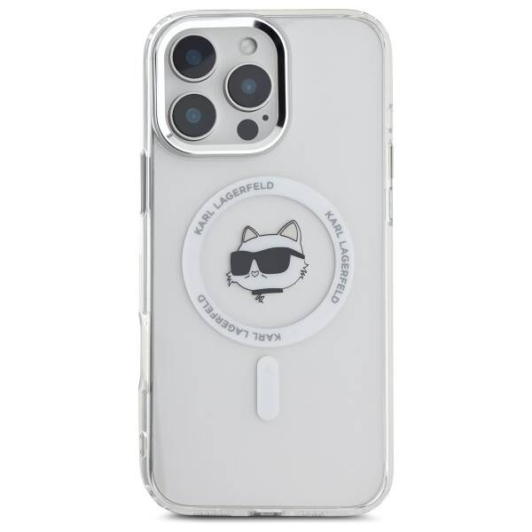 Etui Karl Lagerfeld iPhone 16 Pro 6.3" biały/white hardcase IML Metal Choupette Head MagSafe
