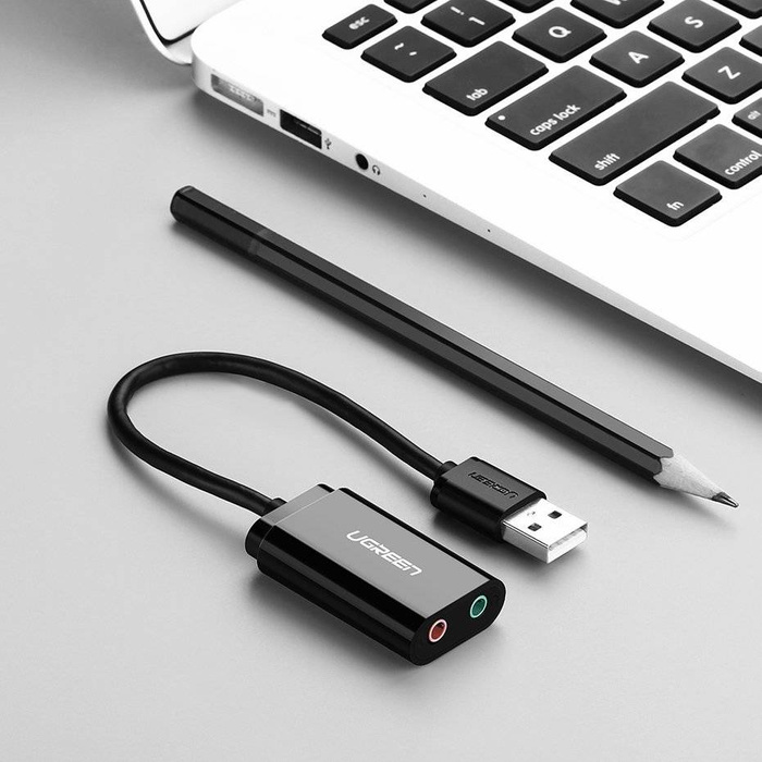 Ugreen zewnętrzna karta dźwiękowa muzyczna adapter USB - 3,5 mm mini jack 15 cm biały (US205 30143)