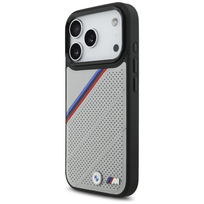 Etui BMW M Tricolor Metal Logo MagSafe   do iPhone 17 Pro szary
