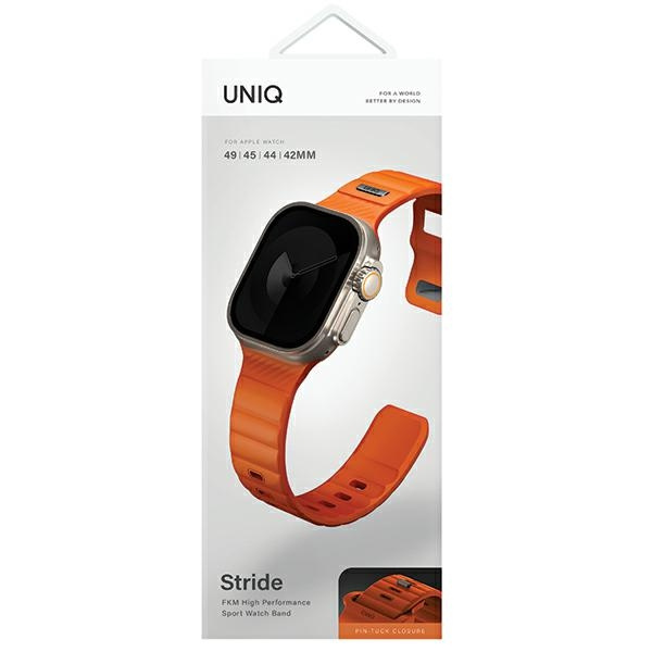 Pasek UNIQ Stride Apple Watch Series1/2/3/4/5/6/7/8/9/SE/SE2/Ultra/Ultra 2 42/44/45/49mm FKM Rubber Strap pomarańczowy/volt orange