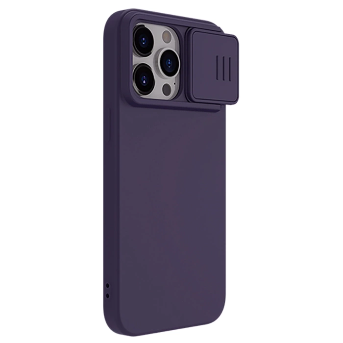 Silikonowe etui Nillkin CamShield Silky Silicone Case do iPhone 15 Pro Max z osłoną na aparat - ciemnofioletowe