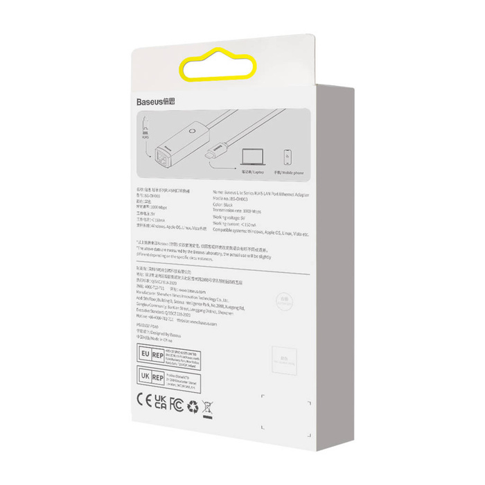 Baseus Lite Series zewnętrzna karta sieciowa USB Typ C - RJ-45 1Gbps (1000Mbps) czarny (WKQX000301)