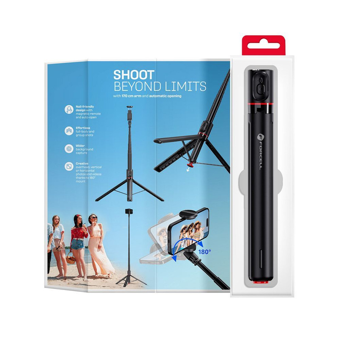 Selfie stick Forcell F-Grip F170XL tripod automatyczny z pilotem bezprzewodowym czarny