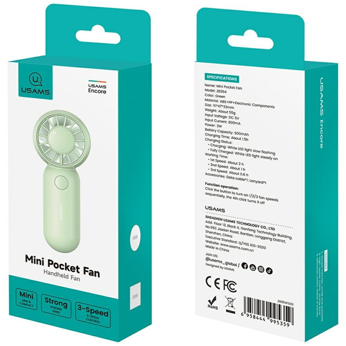 Wiatrak ręczny USAMS Mini Pocket ZB354 Fioletowy