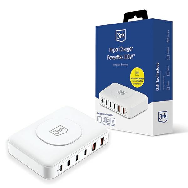 3MK Hyper Charger PowerMax 100W 4xUSB-C + 2xUSB-A stacja ładująca z ład. indukcyjną QC+PD