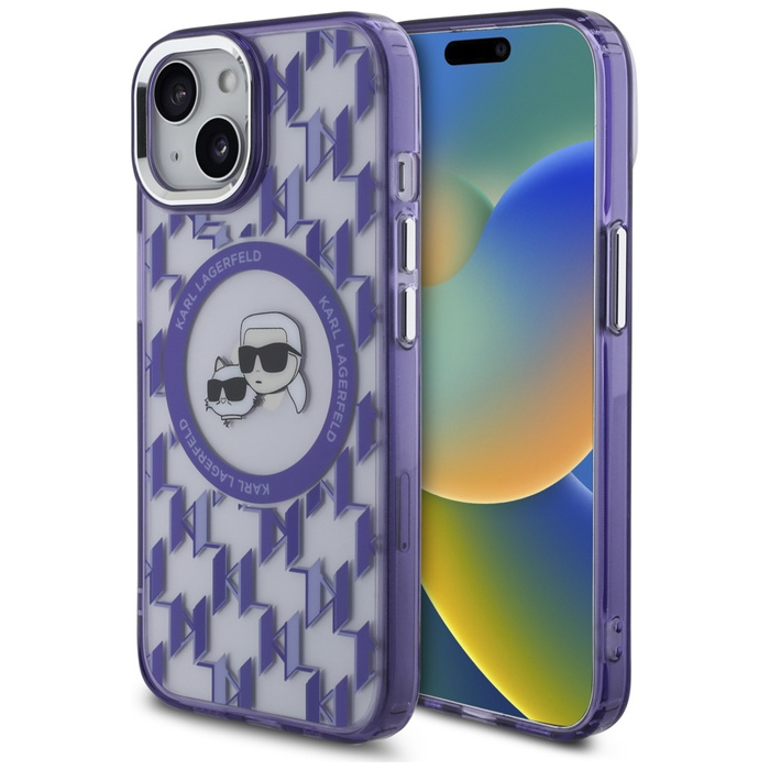 Karl Lagerfeld KLHMP15SHMCKMHU iPhone 15 6.1" fioletowy/purple IML Monogram Karl&Choupette Head MagSafe