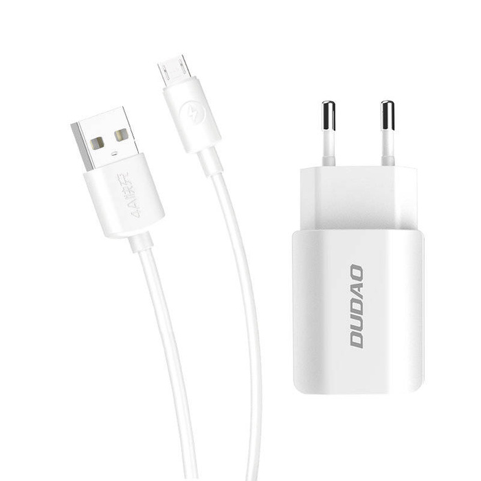 Dudao ładowarka sieciowa EU 2x USB 5V/2.4A + kabel micro USB biały (A2EU + Micro white)