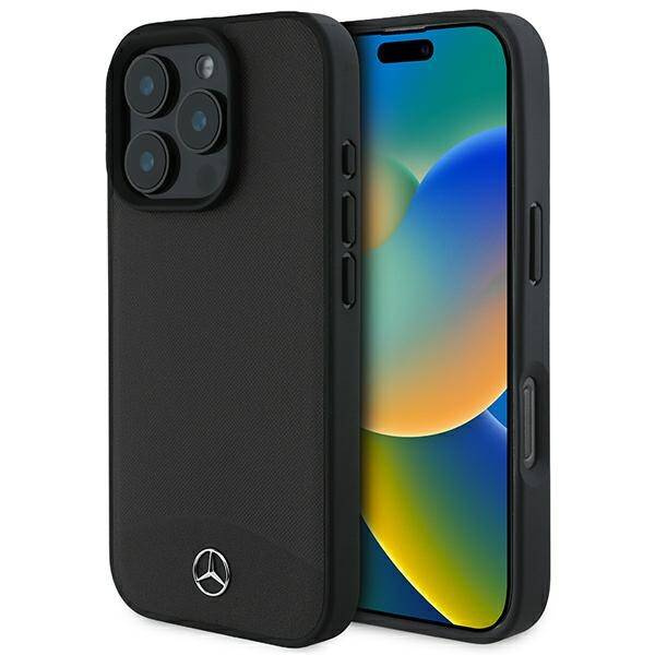 Etui Mercedes iPhone 16 Pro 6.3" czarny/black hardcase Textured And Plain Leather MagSafe