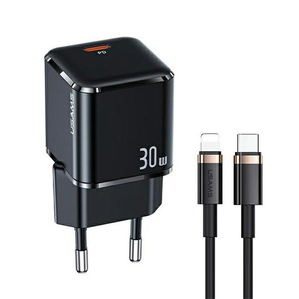 Ładowarka USAMS USB-C Lightning 30W PD3.0 +QC3.0 Fast Charging +kabel U63 USB-C/Lightning czarny