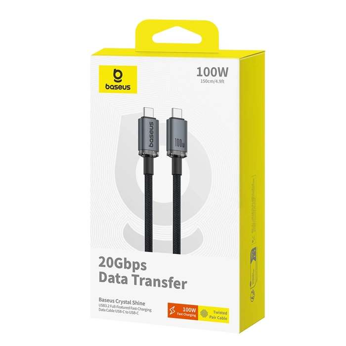 Baseus kabel Crystal Shine USB3.2 Full-Featured Fast-Charging Data Cable USB-C to USB-C 100W 1.5m 20Gb Cluster czarny
