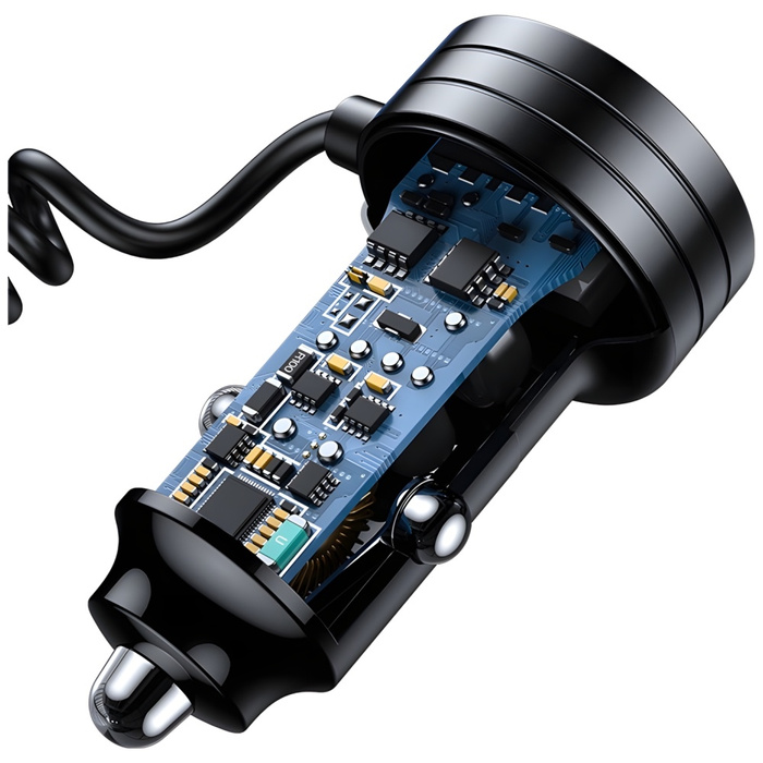 USAMS Ład. sam. 2xUSB-C 1xUSB-A C33 60W with spring cable Fast Charge czarny/black CC167CC01 (US-CC167)