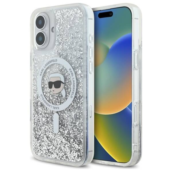 Etui Etui Karl Lagerfeld iPhone 16  Plus 6.7" hardcase transparent Liquid Glitter Karl Head Magsafe