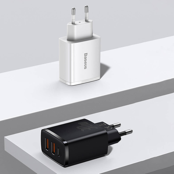 [PO ZWROCIE]Baseus Compact szybka ładowarka sieciowa 2x USB / USB Typ C 30W 3A Power Delivery Quick Charge czarny (CCXJ-E01)