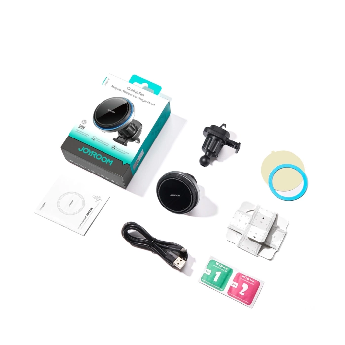 Joyroom uchwyt samochodowy do telefonu z ładowarką indukcyjną (kompatybilną z MagSafe) z wentylatorem na kratkę nawiewu - czarny (JR-ZS387)