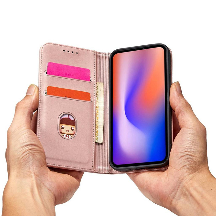 Magnet Card Case etui do iPhone 12 pokrowiec portfel na karty kartę podstawka różowy