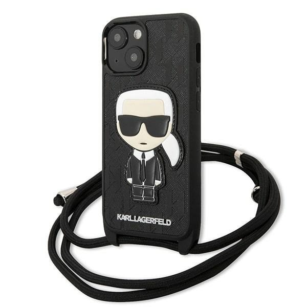Etui KARL LAGERFELD Apple iPhone 13 Mini Leather Monogram Patch and Cord Iconik Czarny Hardcase