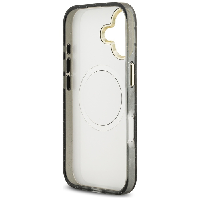 Etui Guess IML Glitter Flowers Triangle  MagSafe do iPhone 17 czarny