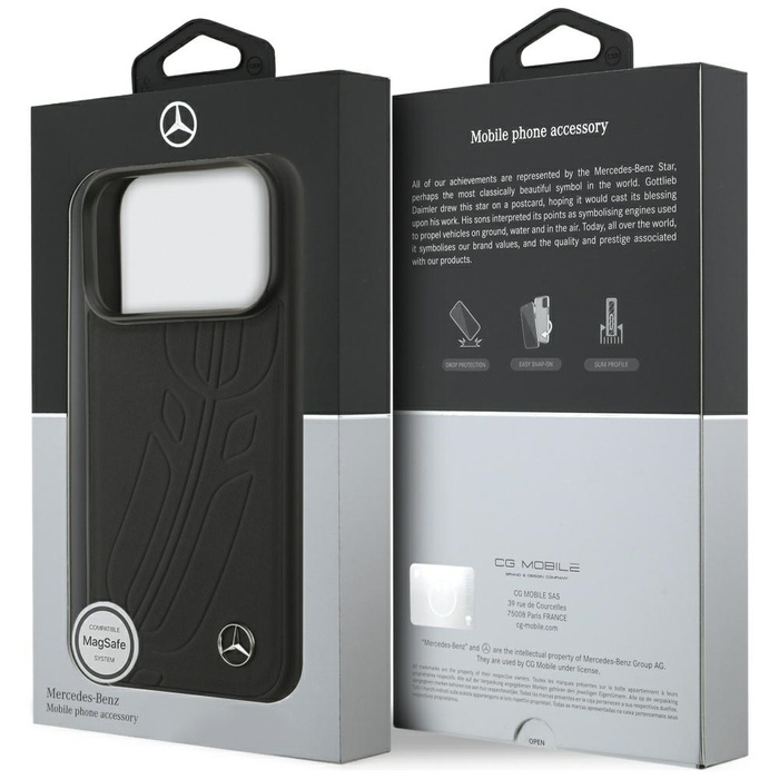 Etui Mercedes Leather Large Laurel Leave MagSafe do iPhone 17 Pro czarny