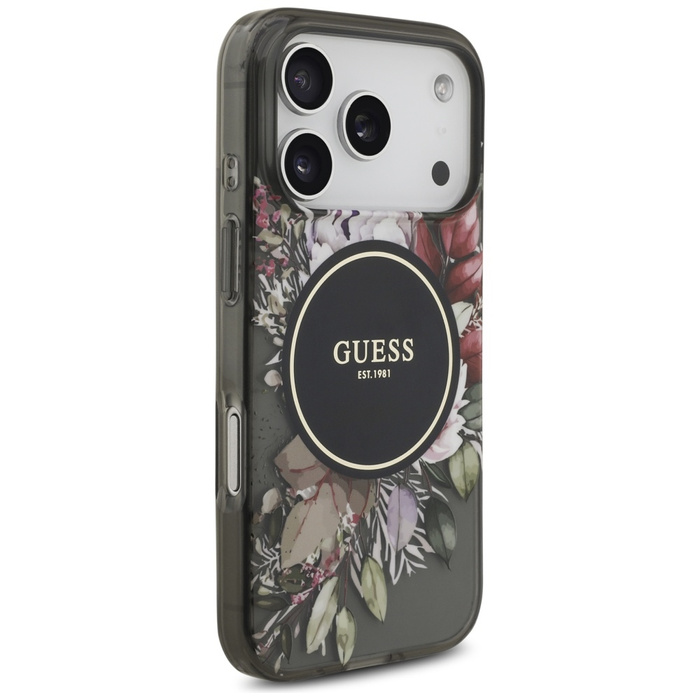 Etui Guess IML Flowers Pearl Strap       MagSafe do iPhone 17 Pro czarny