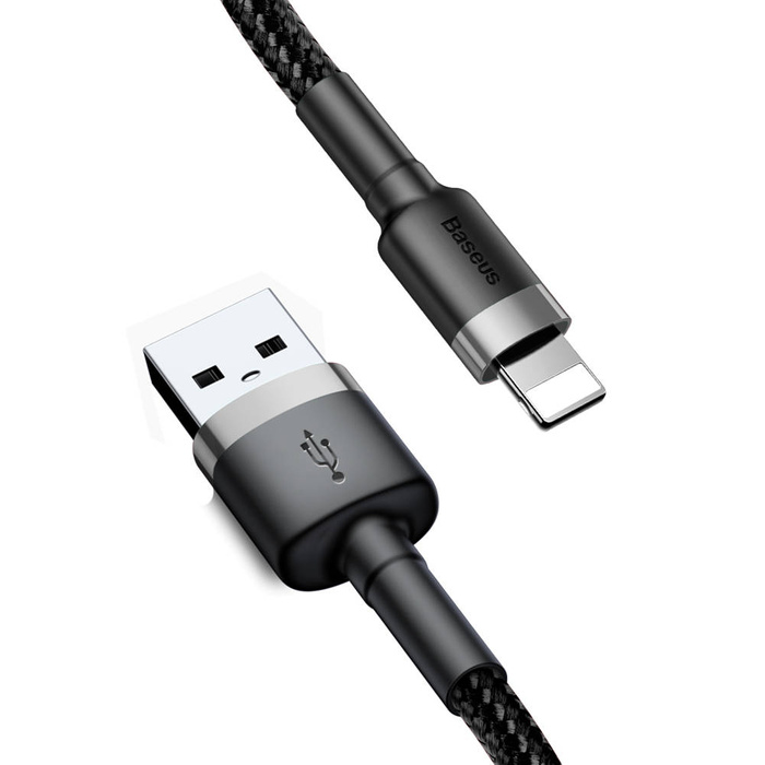 Baseus Cafule Cable wytrzymały nylonowy kabel przewód USB / Lightning QC3.0 1.5A 2M czarny (CALKLF-CG1)