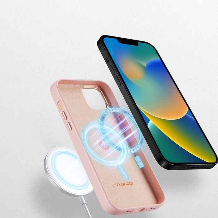 Dux Ducis Grit skórzane etui do iPhone 14 Plus elegancki pokrowiec ze sztucznej skóry (kompatybilne z MagSafe) różowy