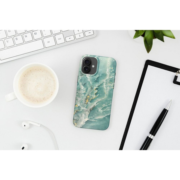 Etui na iPhone 16 PLUS Forcell F-Protect Mirage zgodny z MagSafe Military Drop-Test green marble