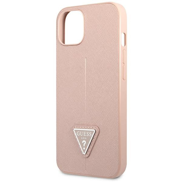 Etui GUESS Apple iPhone 14 Saffiano Triangle Logo Różowy Hardcase