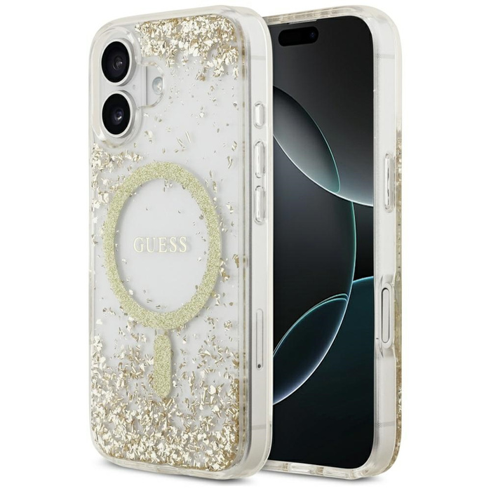 Etui Guess Resin Bottom Glitter MagSafe  do iPhone 17 złoty