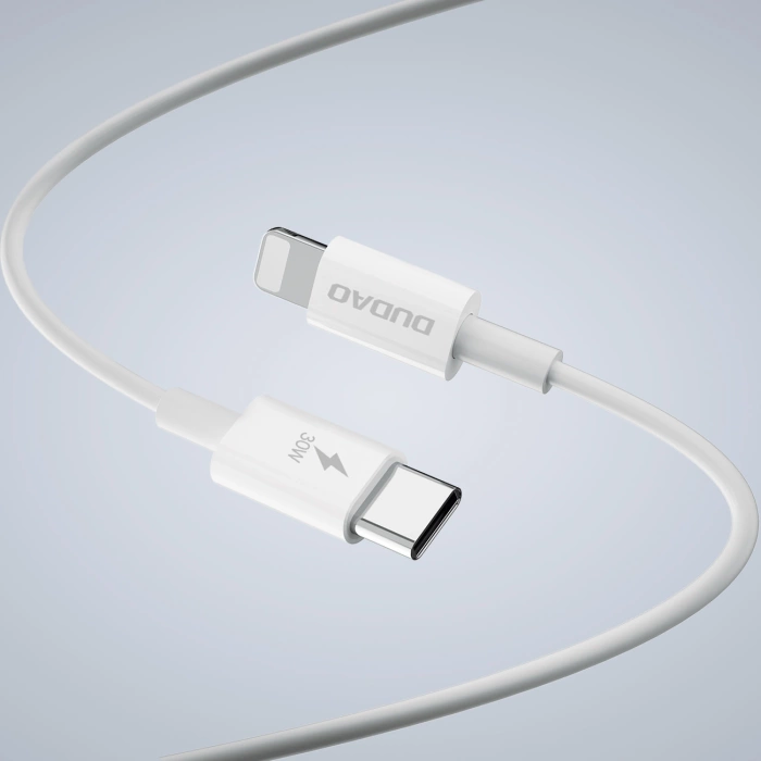 Ładowarka sieciowa GaN Dudao A30EUL 30W USB-A / USB-C + kabel USB-C - Lightning - biała